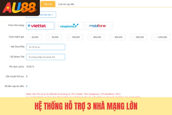 Hệ thống hỗ trợ 3 nhà mạng lớn