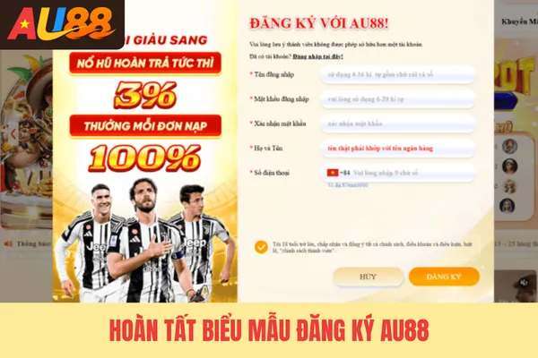 Hoàn tất biểu mẫu đăng ký Au88